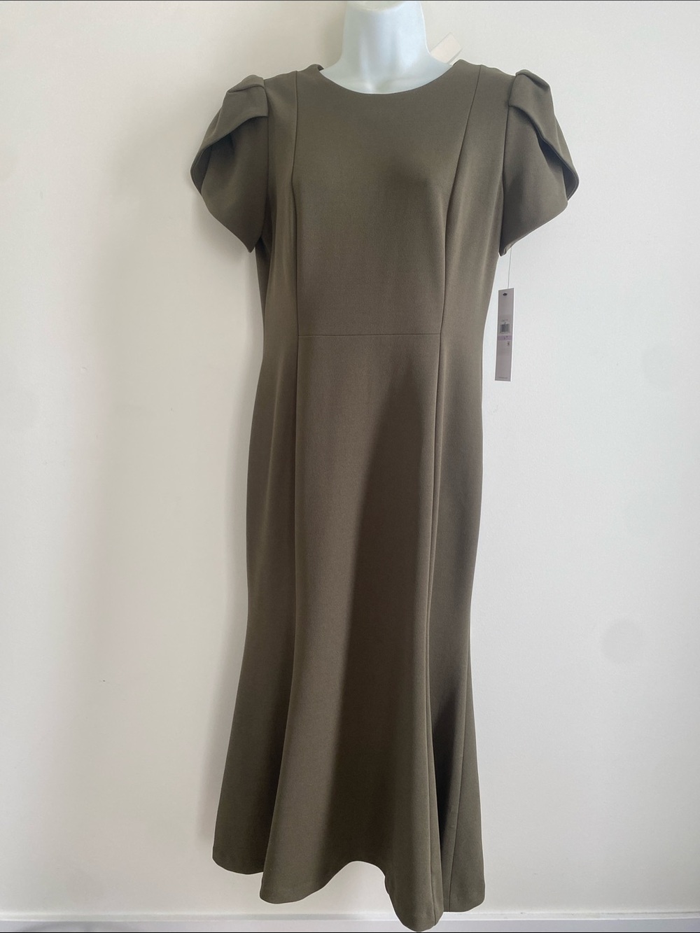 Calvin Klein Olive Green Puff Sleeve Midi Dress BNWT